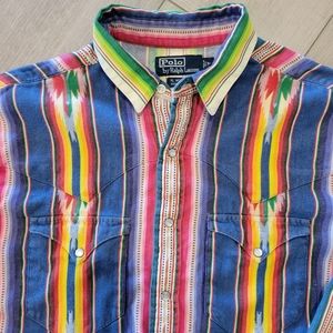 Vintage Polo Ralph Lauren RL Western Coll Longsleeve Aztec Southwest Shirt Sz M.